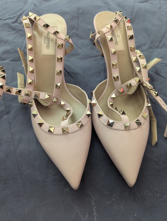 Valentino Garavani Shoes - Valentino Garavani Pink Rockstud Pointed-Toe Slingback Heels